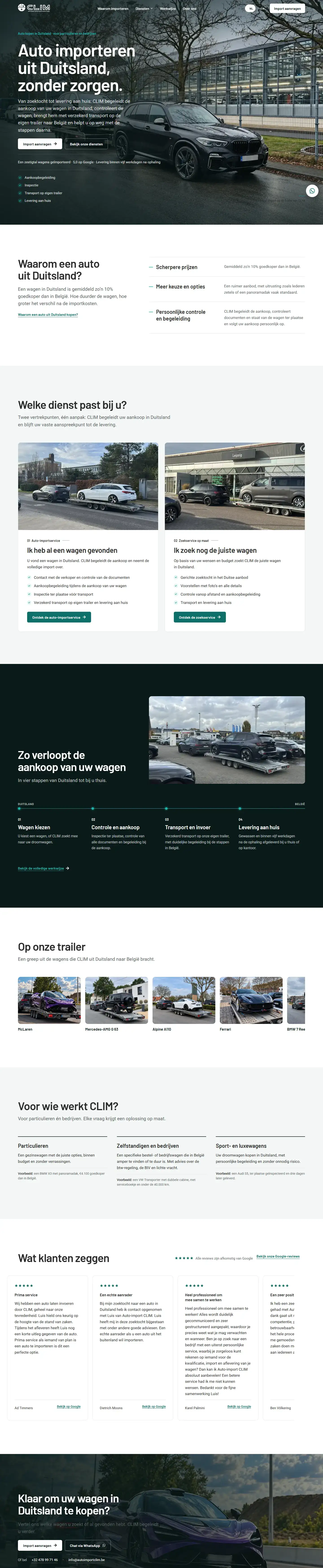 De homepage van autoimportclim.be op desktop