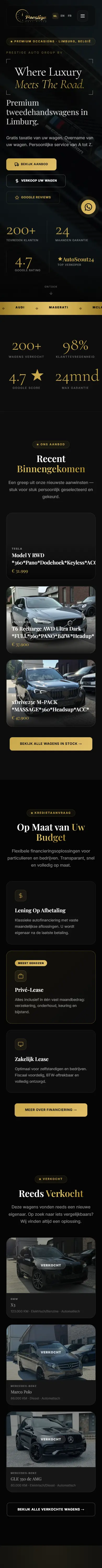 Pagina's van de site van Prestige Auto Group op een gsm