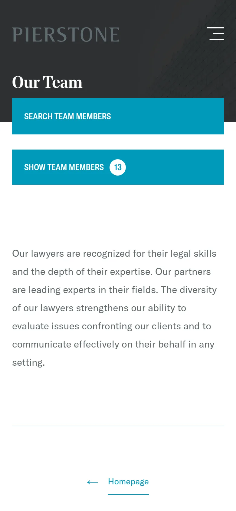 Team page on a phone, with the same filters stacked.